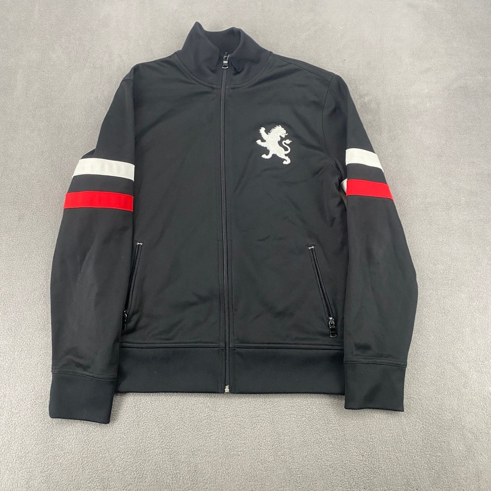 Express Mens Track Jacket Black Full Zip Lion Logo Red White Sleeve Stripes S